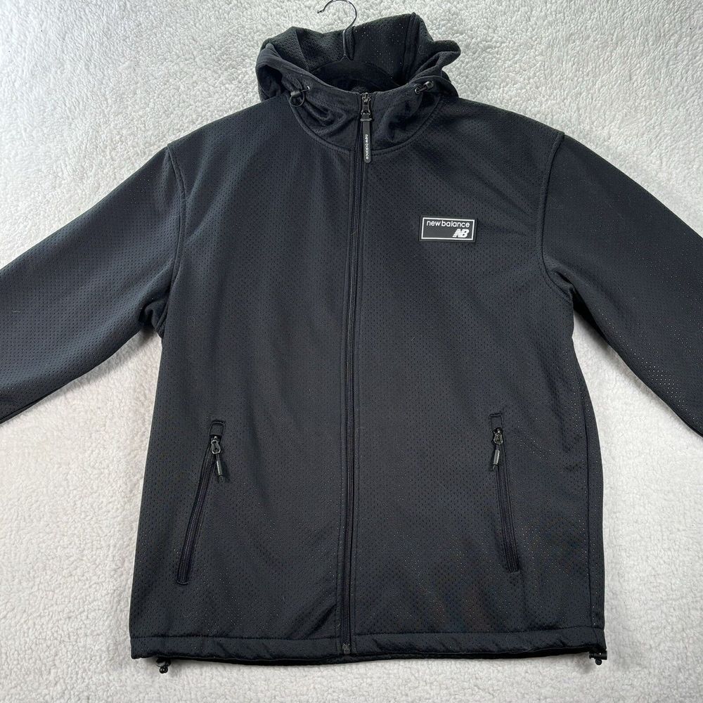 New Balance Mens Full Zip Black Texture Hoodie Black Box LogoSizes M Warm Casual